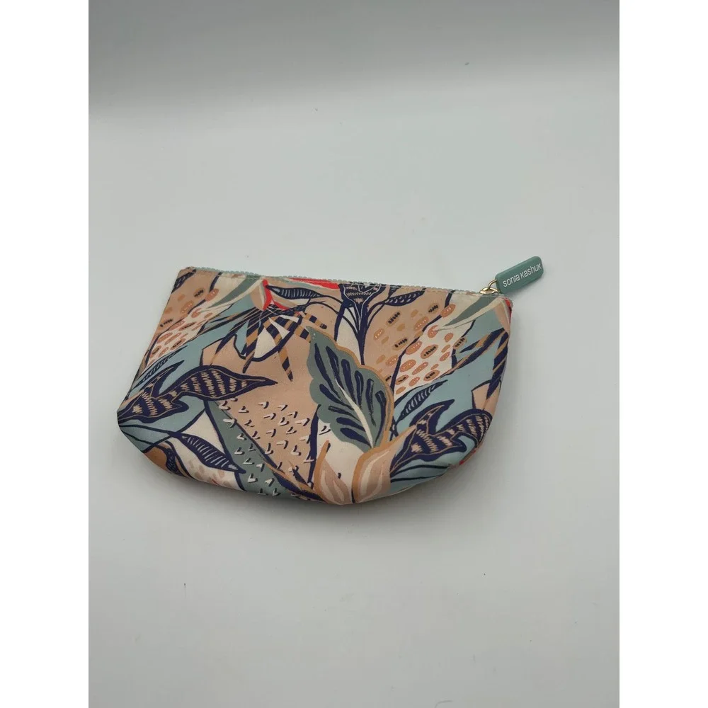 Sonia Kashuk Tropical‎ Floral Makeup Bag Teal Peach Orange Zipper Pouch